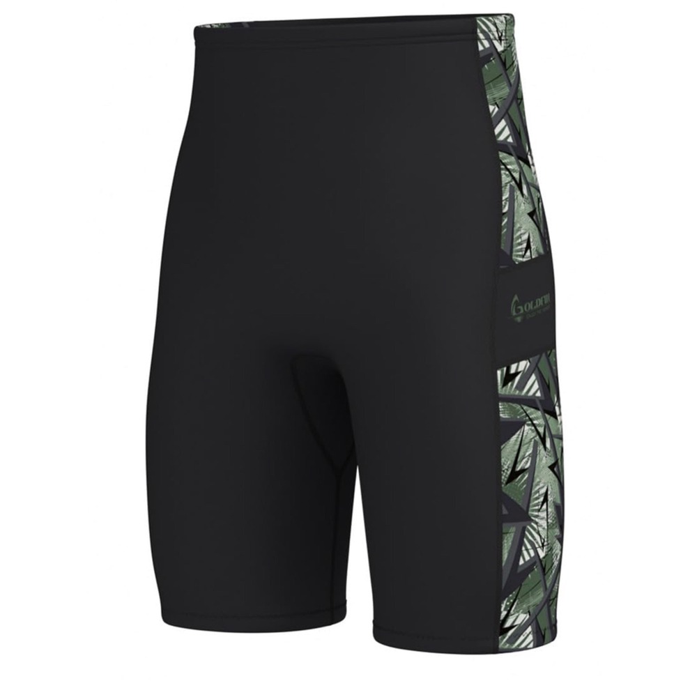 GoldFin Wetsuit Shorts Mens Size M Black Green Excellent 2mm Neoprene Tropical